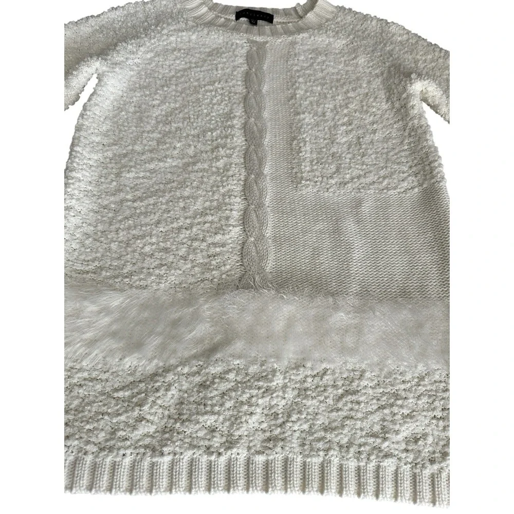 Sanctuary Snuggle Cable-Knit Sweater Winter White Sz XS Fuzzy Mixed Yarn Pattern